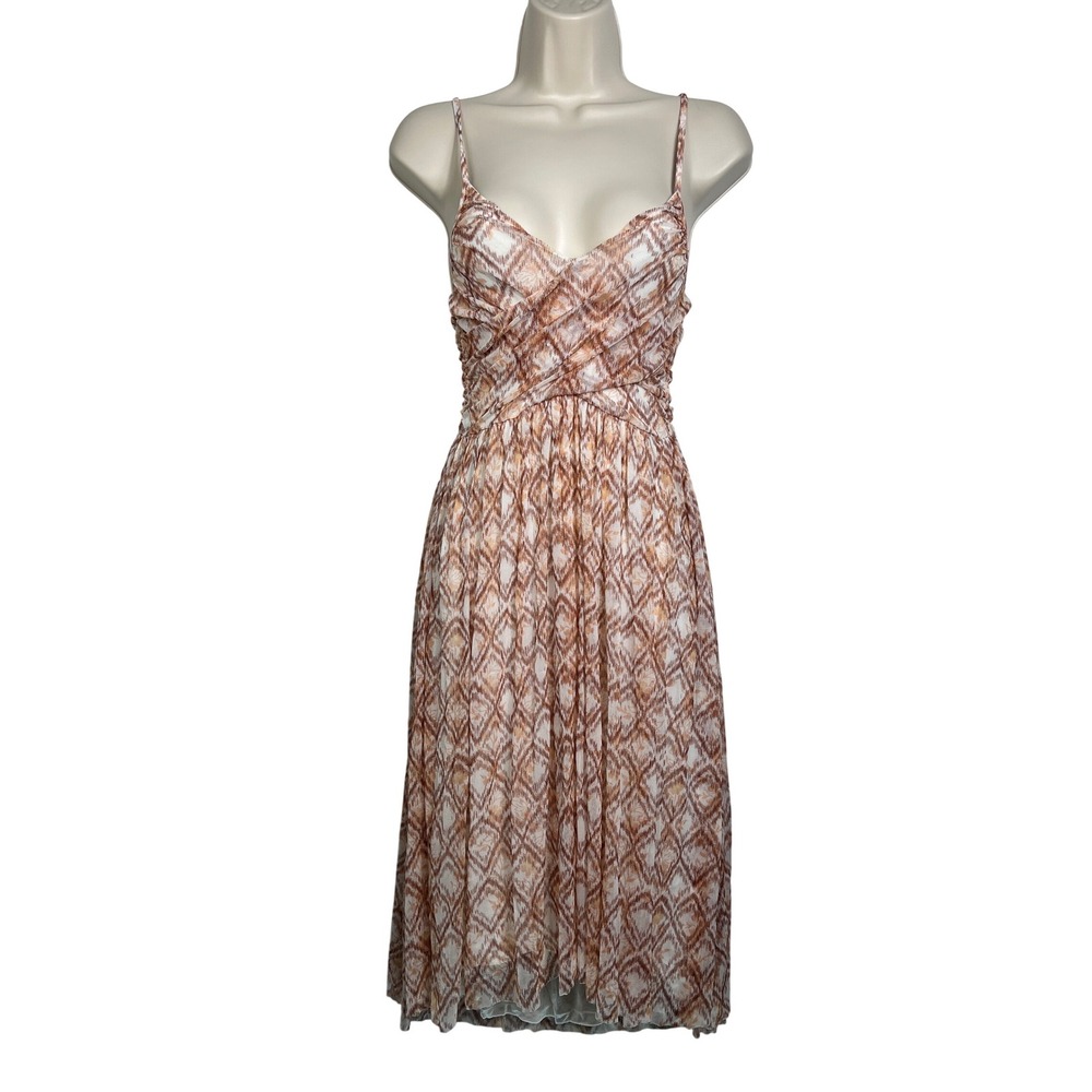 Free People Brown and White Patterned Midi Dress